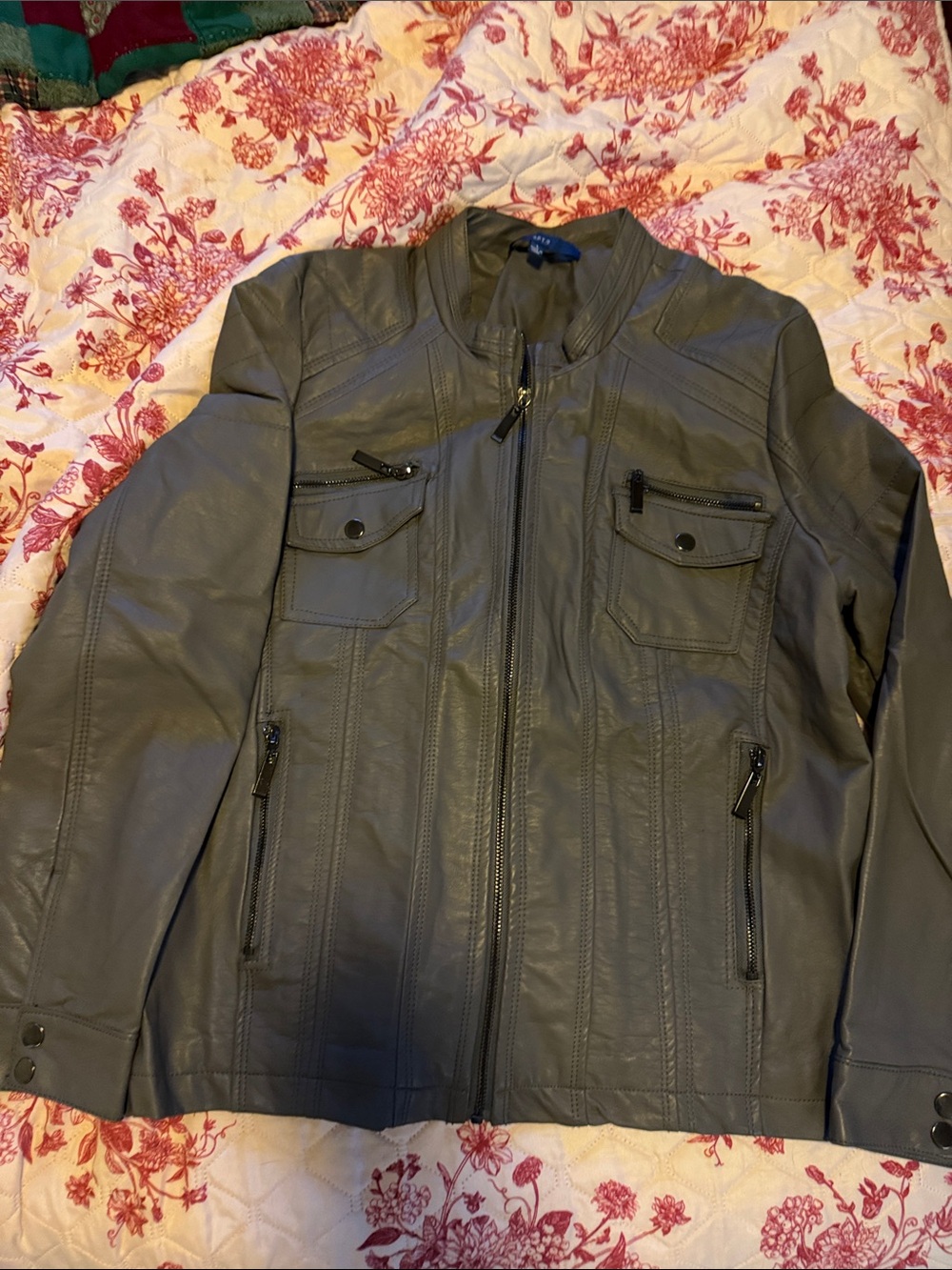 Apt. 9 Women's Charcoal Faux Leather Zip Jacket